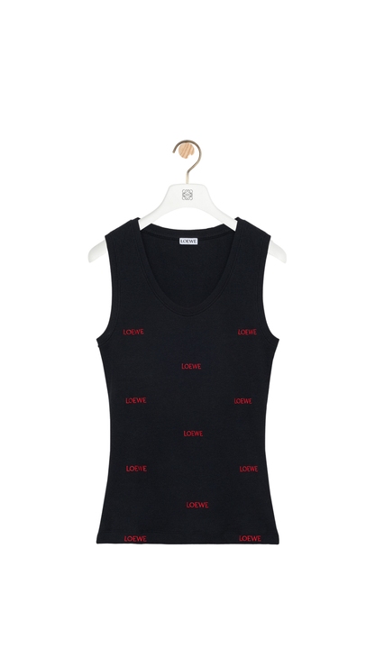 Tank Top in Black Stretch Cotton