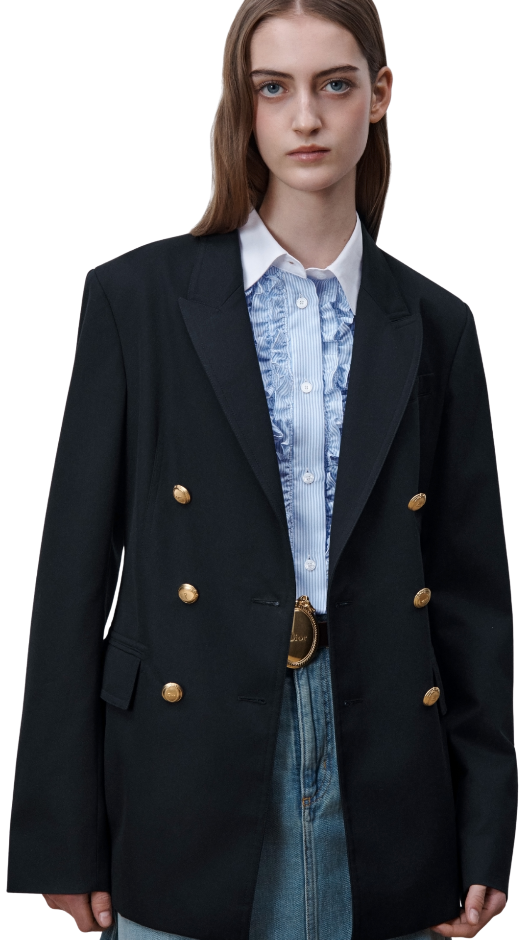 Médaillon Bar Jacket in Navy Blue Water-Resistant Cotton and Silk Gabardine