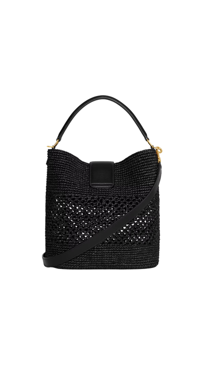 Medium Louise Bucket in Black Raffia and Calfskin