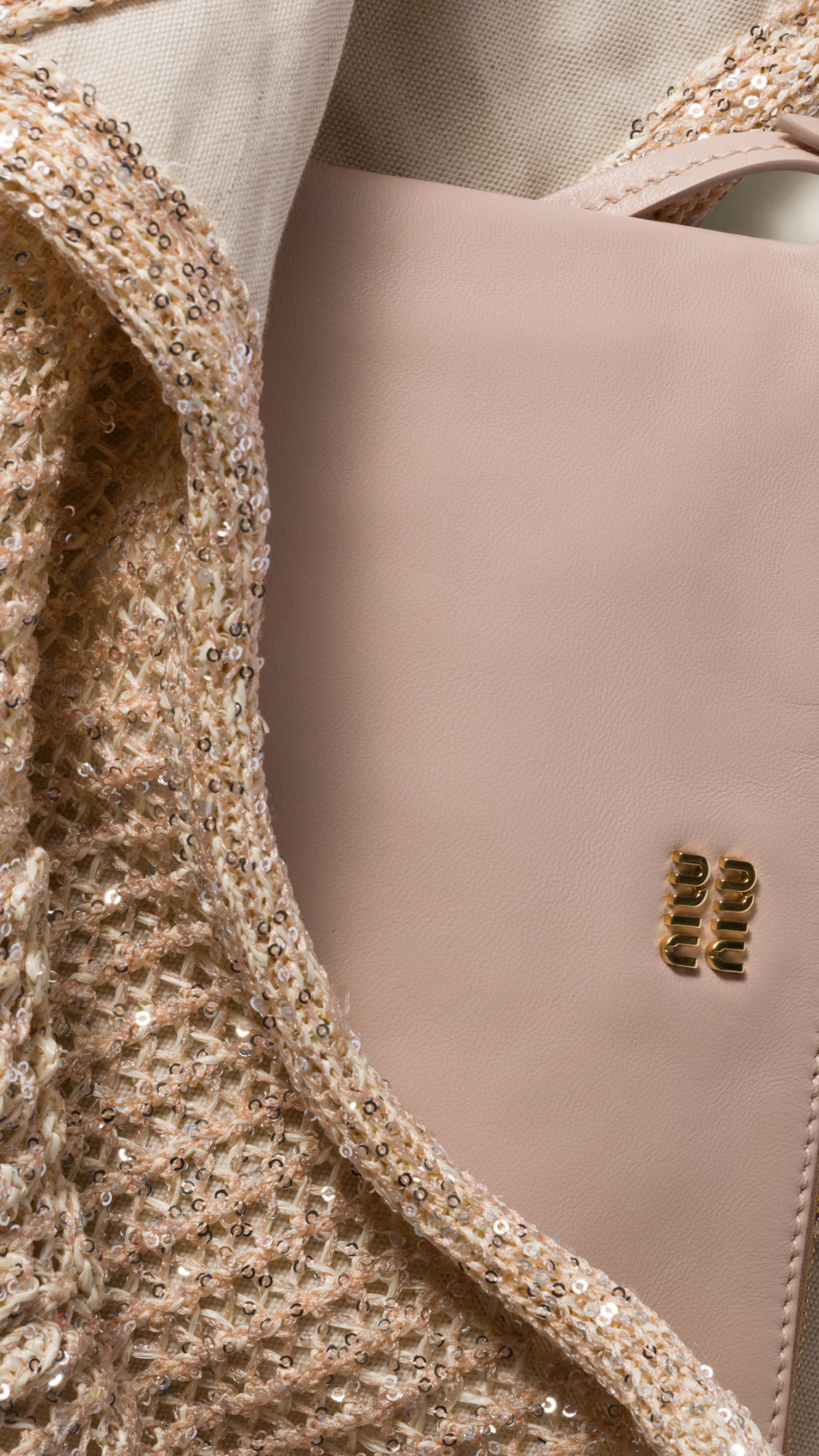Ivy sequin mesh bag in Powder Pink