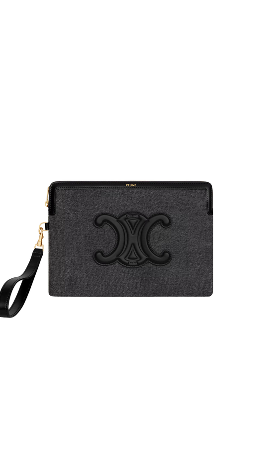 Small Pouch With Strap Cuir Triomphe in Denim Dark Grey