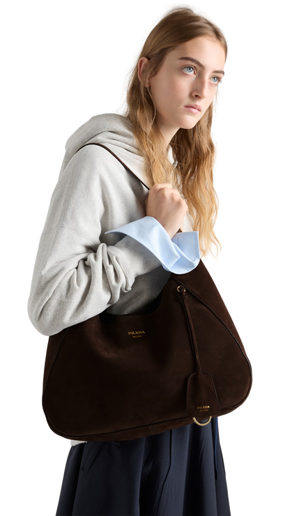 Boogie Large Suede Bag in Dark Brown