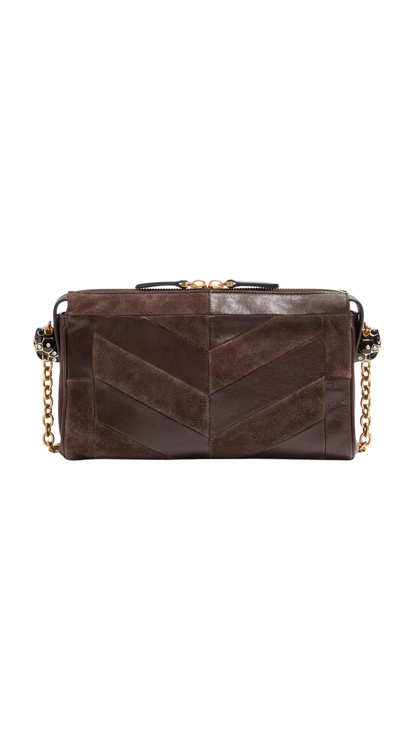 Panthea Small Shoulder Bag In Ebony Suede And Nappa With Chevron Pattern