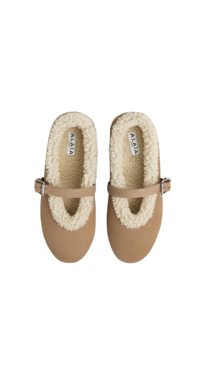 Ballet Flats in Camel Merino Shearling