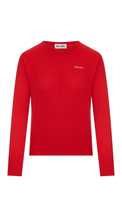 Cashmere V-Neck Sweater in Red