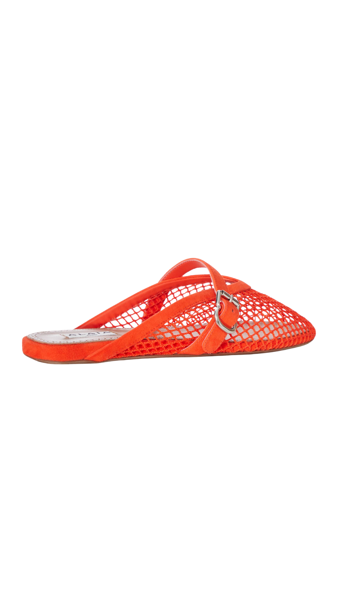 Flat Mule in Orange Mesh And Suede