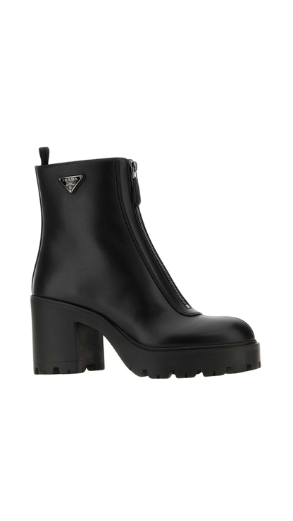 Leather Zipper Booties in Black