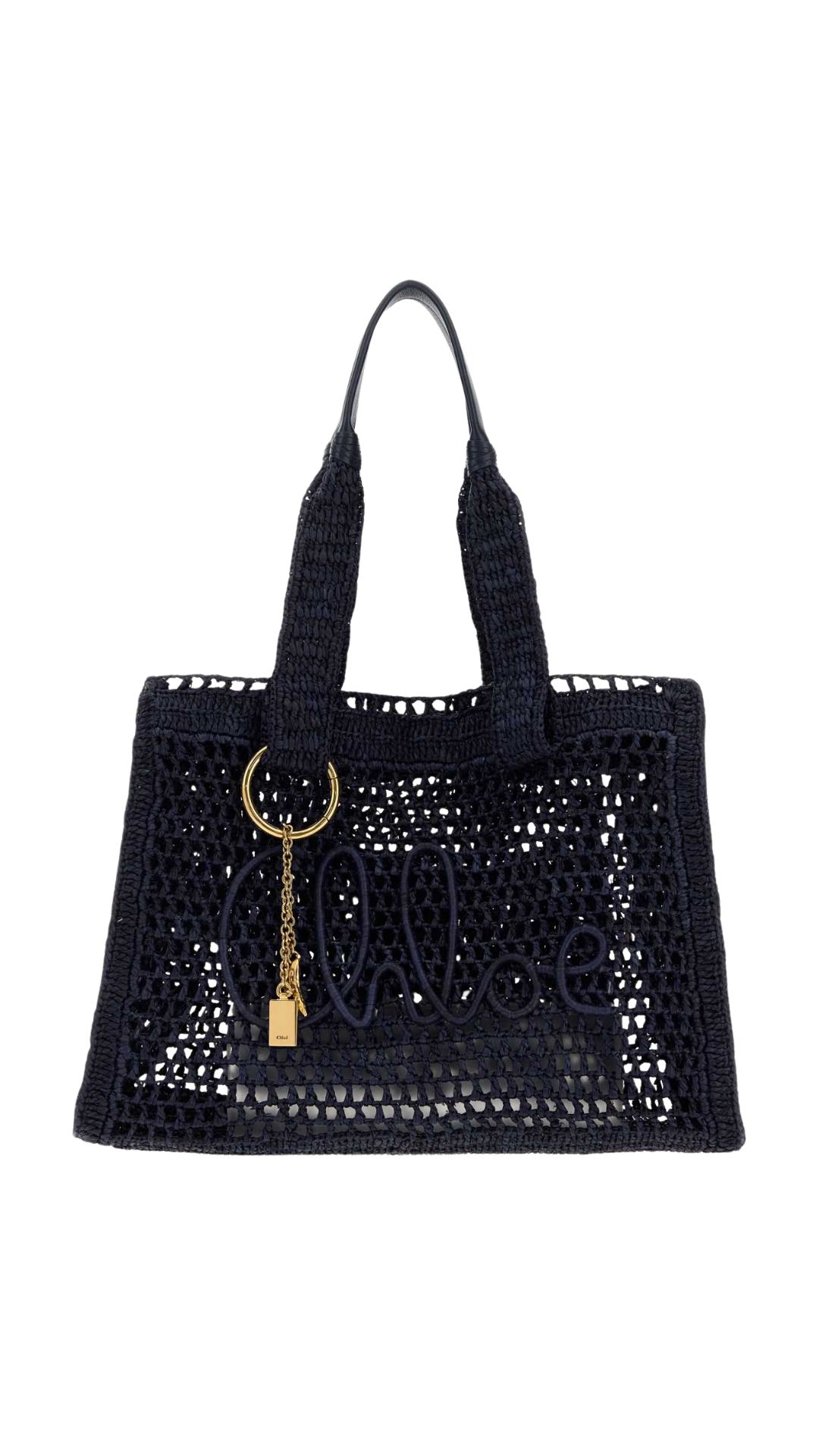 Summer Banana East-West Tote Bag in Navy Raffia