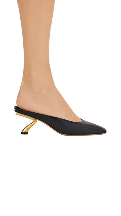 S-Shaped Heel Mules in Black