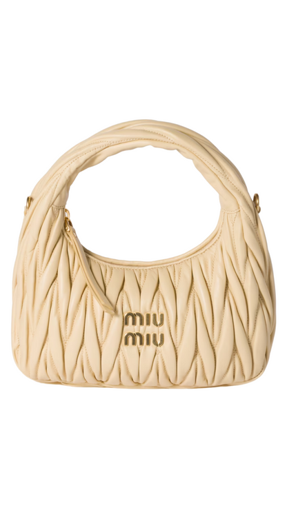 Small Wander Matelassé Nappa Leather Hobo Bag in Soy Green