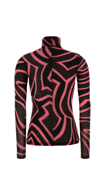 Printed Wool Blend T-Shirt in Brown and Coral