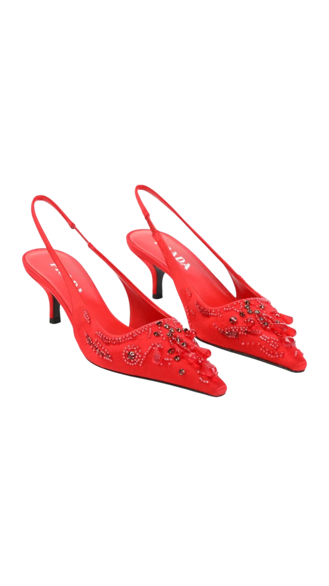 Embroidered Satin Slingback Pumps in Red