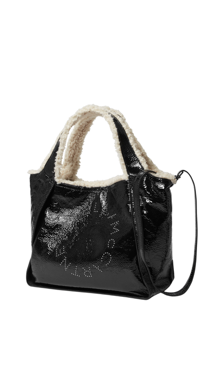 Logo Cracked Patent Crossbody Tote Bag in Black
