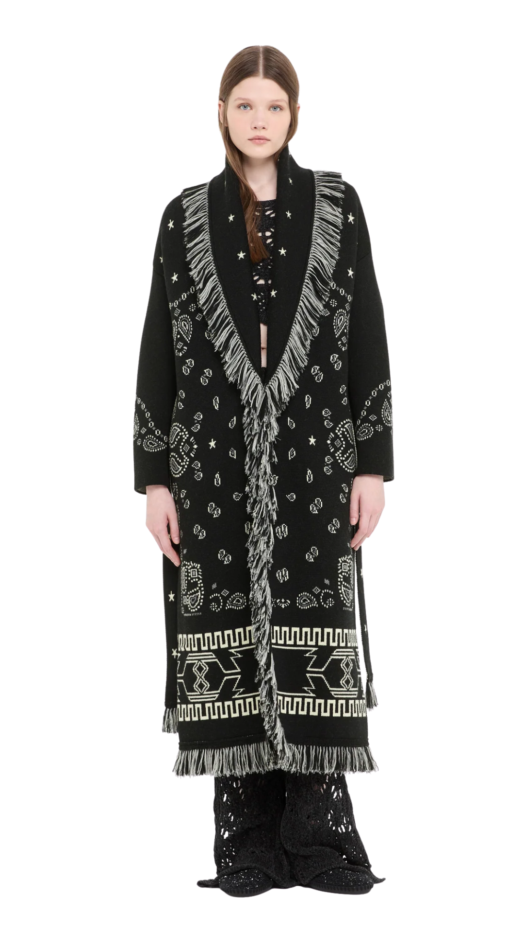 Bandana Jacquard Coat in Black/Multicolor