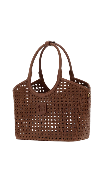 Woven Leather Tote Bag in Brown