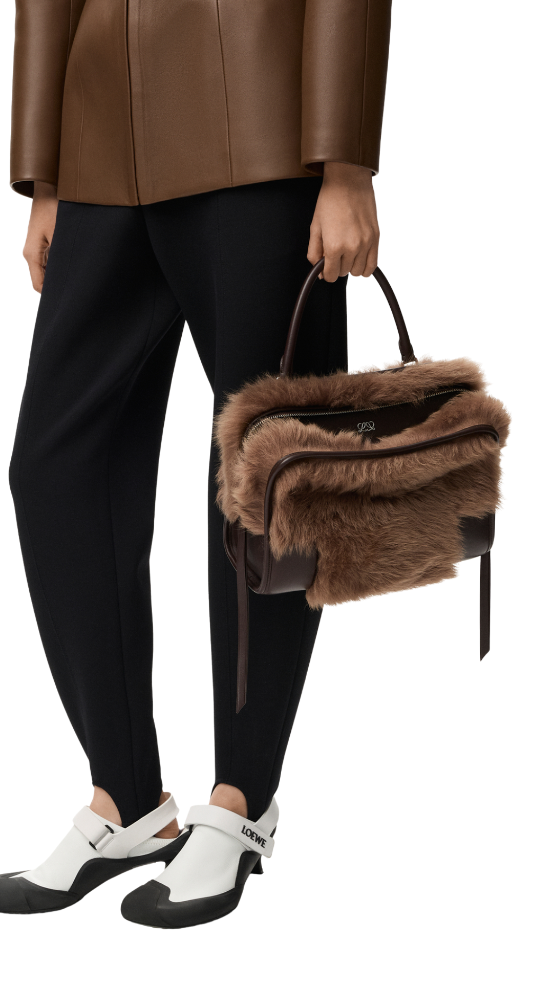 Medium Amazona 180 Bag in Brown/Dark Chestnut Soft Calfskin and Shearling