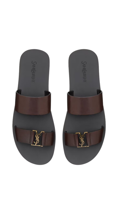 Babylone Slides in Ultra Dark Brown Smooth Leather