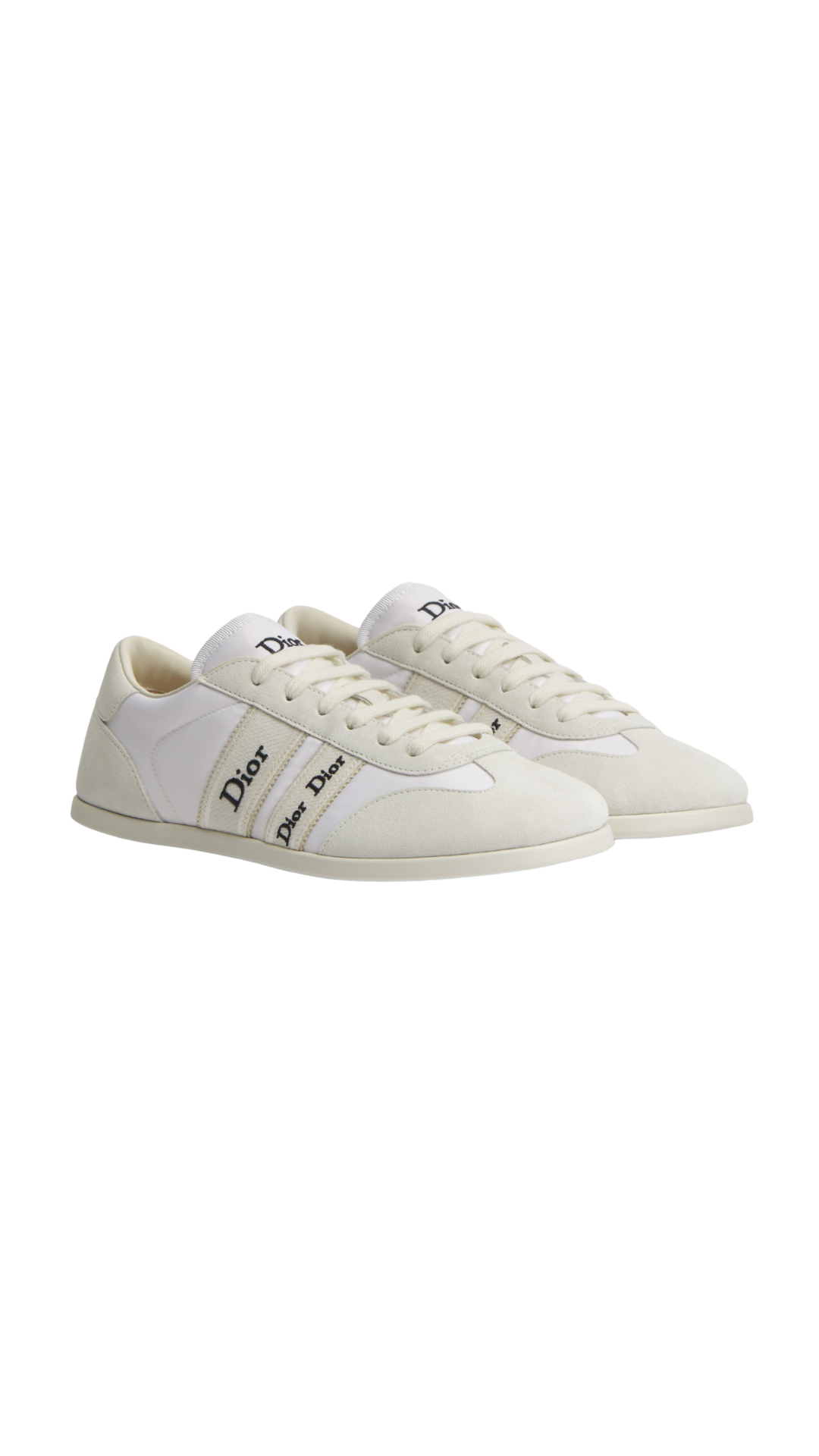 Ribbon Sneaker in White Suede Calfskin and Technical Fabric