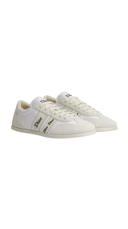 Ribbon Sneaker in White Suede Calfskin and Technical Fabric