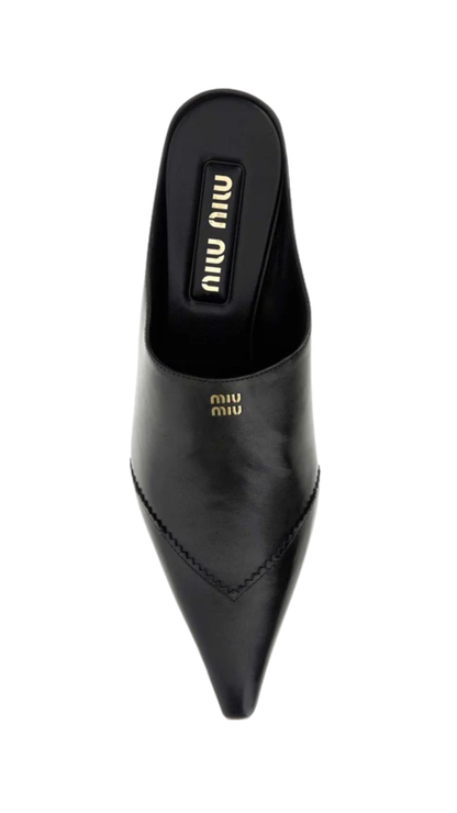 Slate Leather Mules in Black