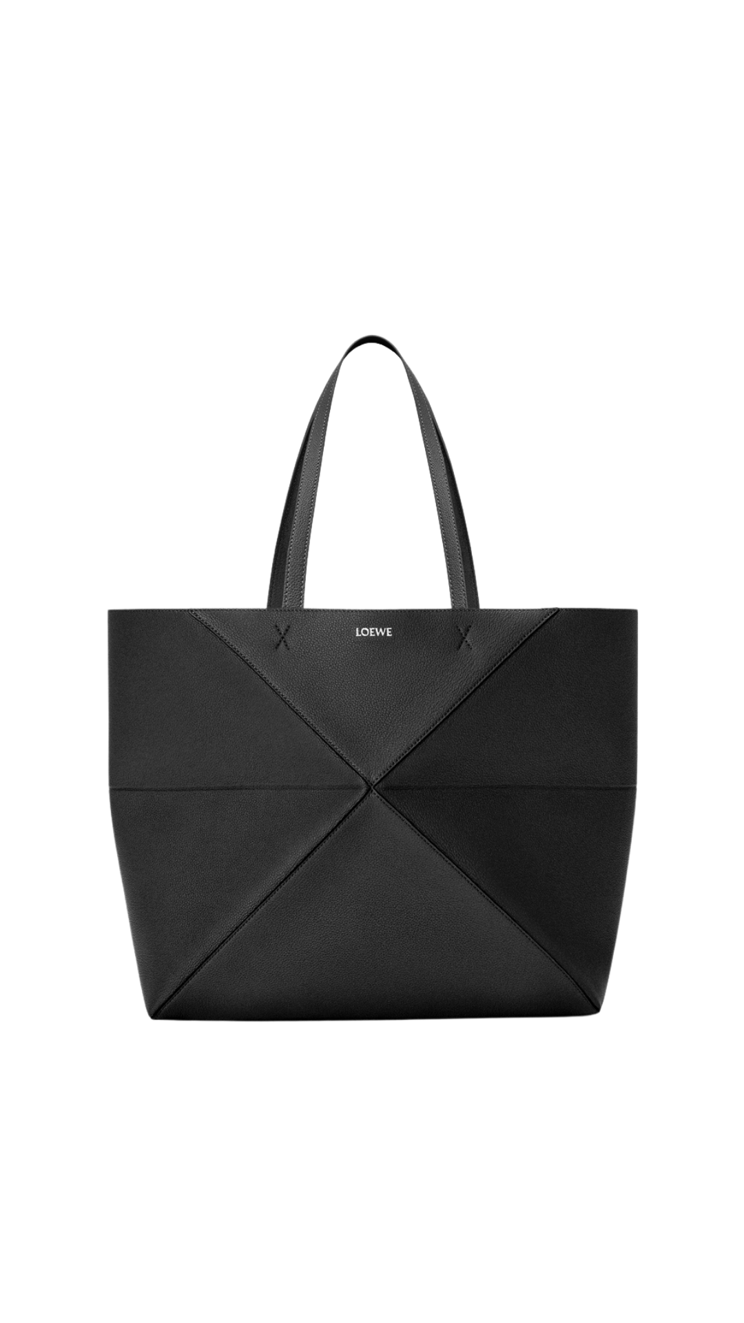 Large Horizontal Puzzle Fold Tote in Black Soft Grained Calfskin