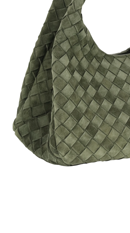 Small Campana Shoulder Bag in Green Suede