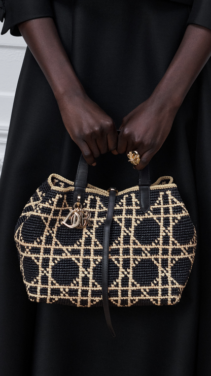 Medium Dior Toujours Bag in Two-Tone Black and Natural Cannage Raffia