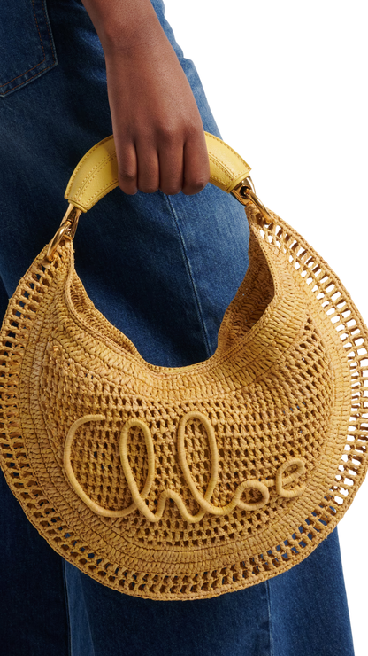 Summer Banana Hobo Bag in Yellow Raffia