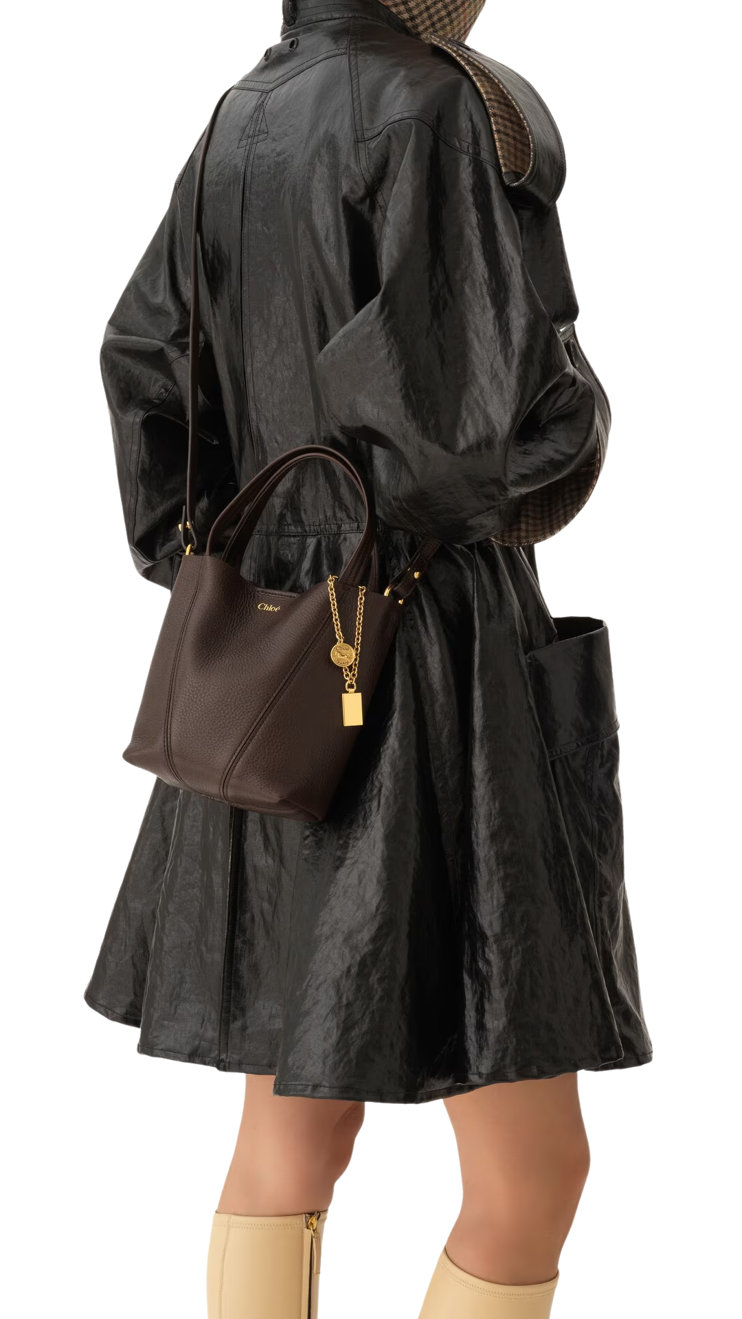 Small Chloé Spin Tote Bag in Kohl Brown Grained Leather