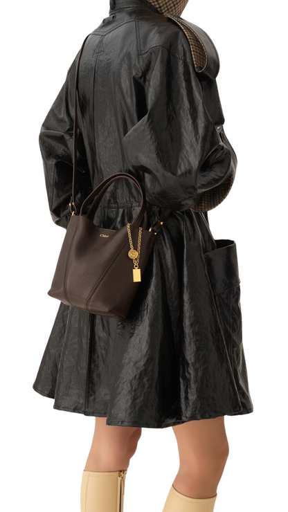 Small Chloé Spin Tote Bag in Kohl Brown Grained Leather
