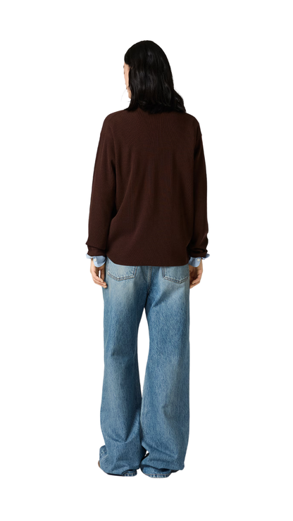 Wool Polo Sweater in Cocoa Brown