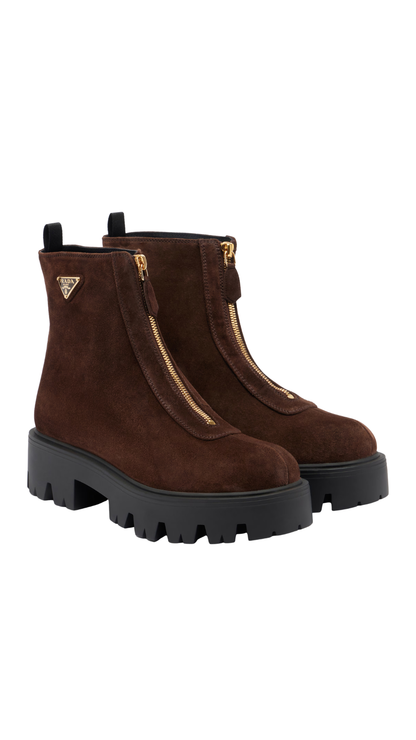 Suede Platform Ankle Boots in Brown