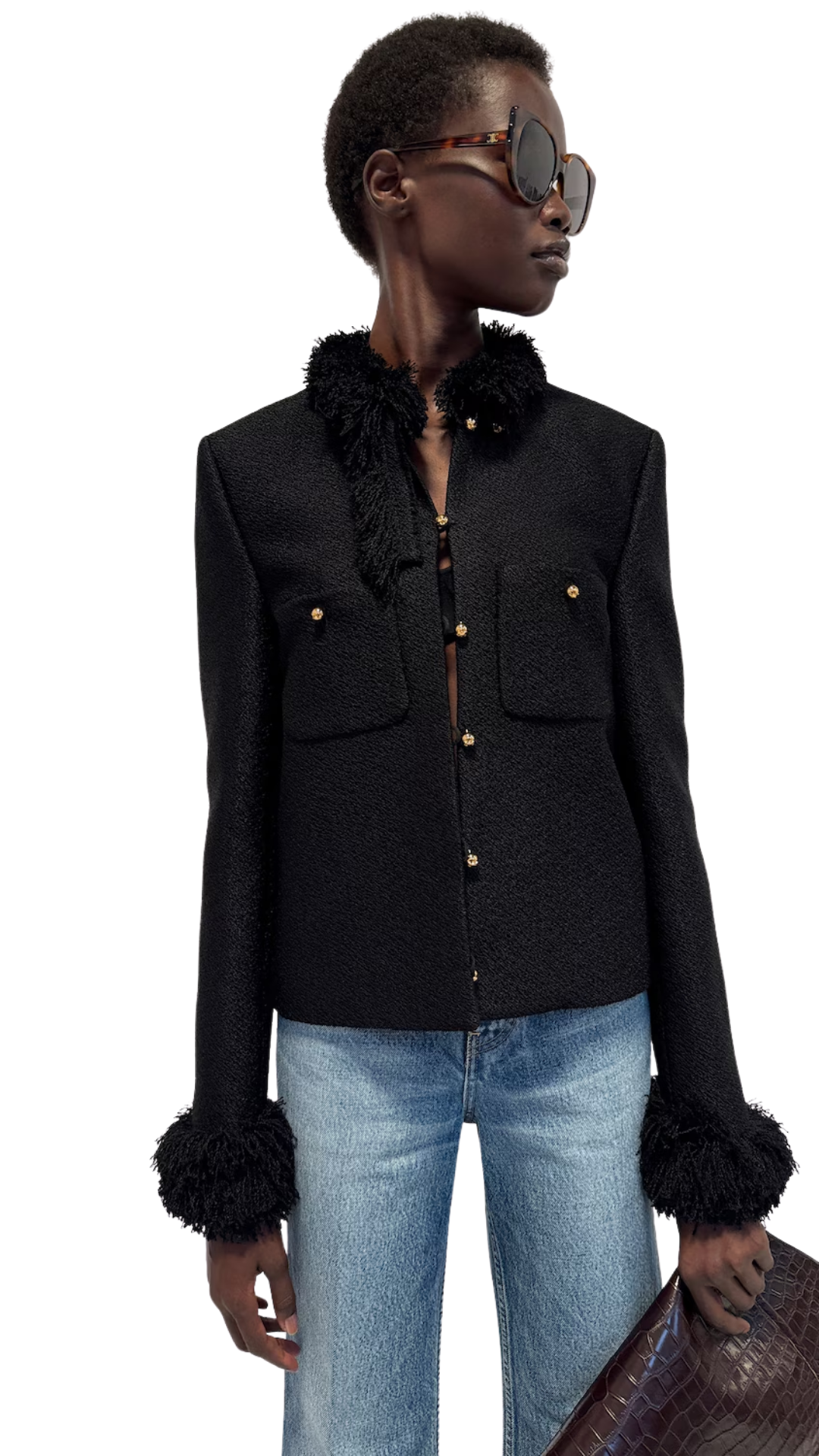 Chasseur Jacket in Black Viscose and Wool Natté