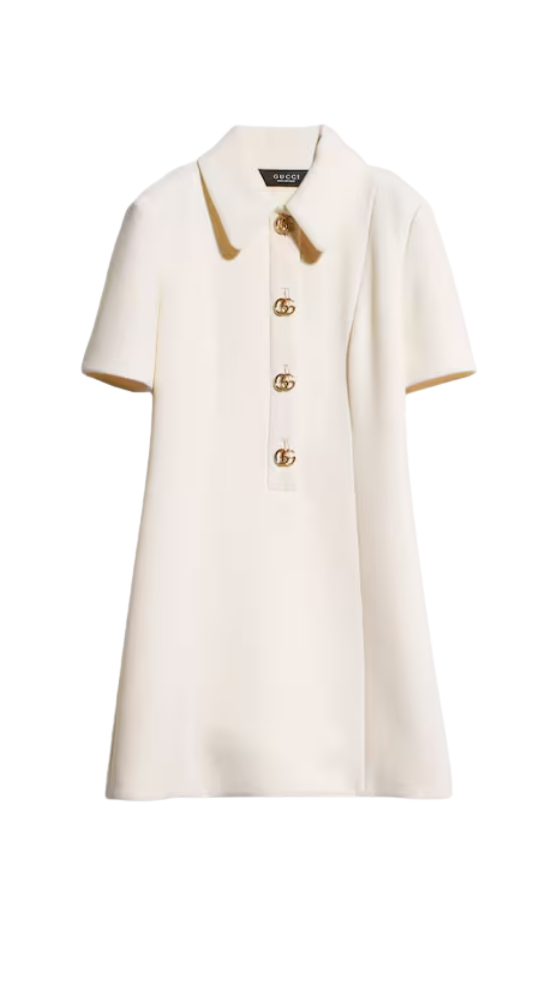 Crêpe Wool Dress with Double G Button in White