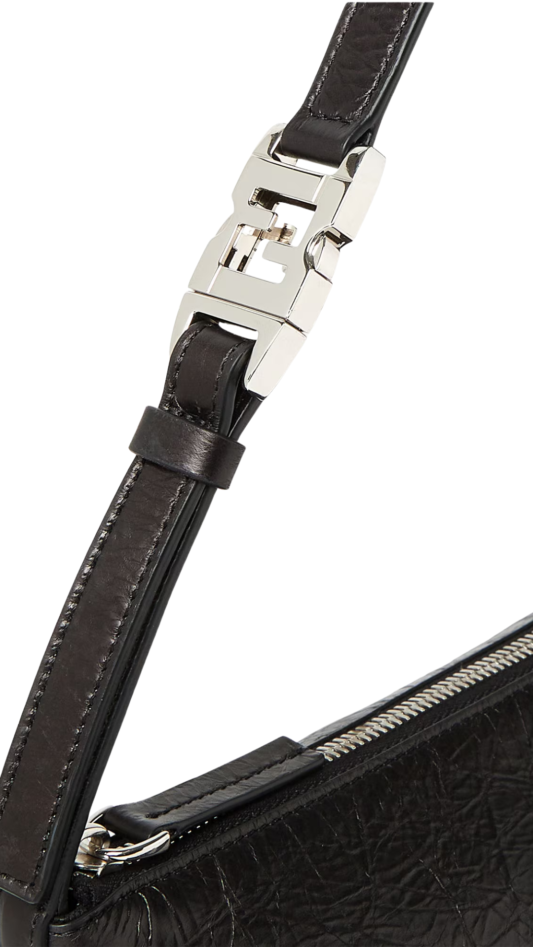 Vanity Pouch Small Crackled Black Leather Bag