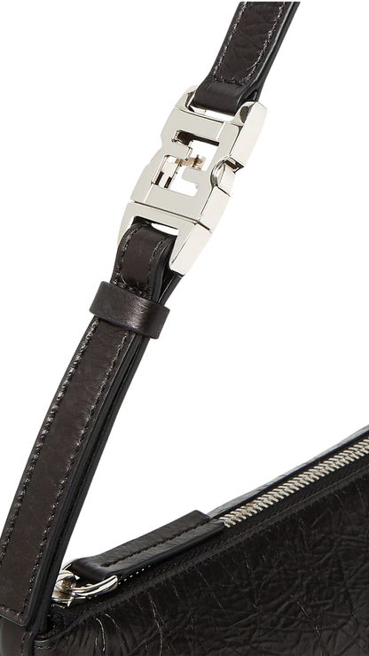 Vanity Pouch Small Crackled Black Leather Bag