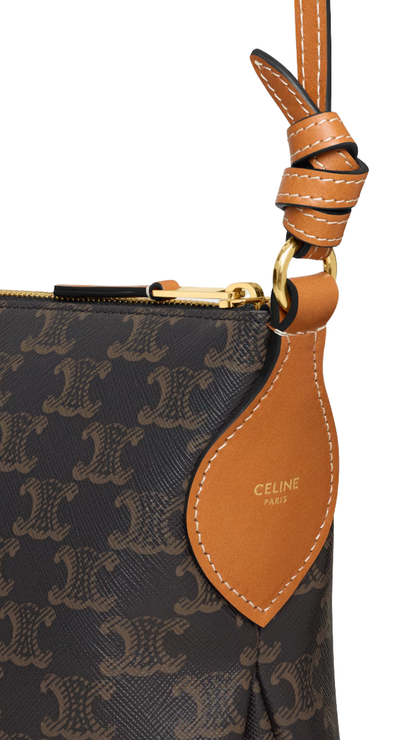 Duo Zipped Bag in Triomphe Canvas and Natural Calfskin in Miel