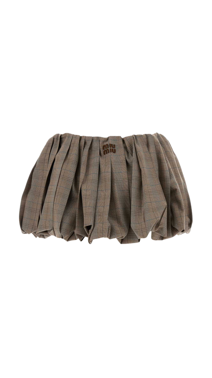 Pleated Gingham Check Skirt in Tobacco