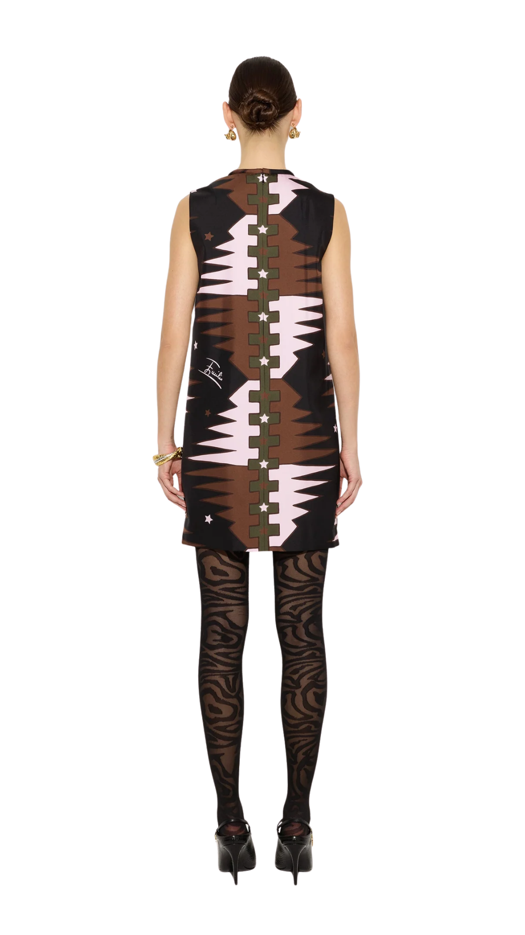 Valdimontone Print Silk Dress in Khaki and Pink