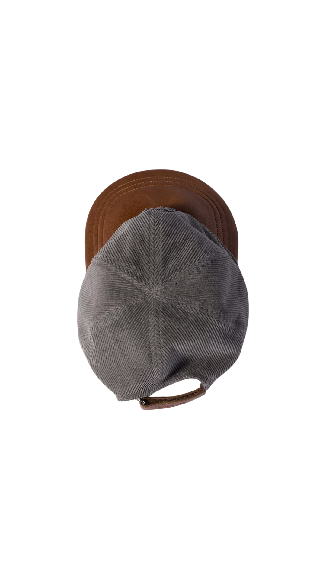 Corduroy and Leather Baseball Cap in Smoke/Oak