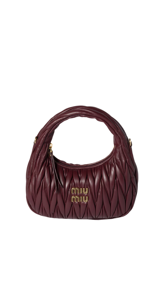 Wander Matelassé Nappa Leather Hobo Bag in Burgundy