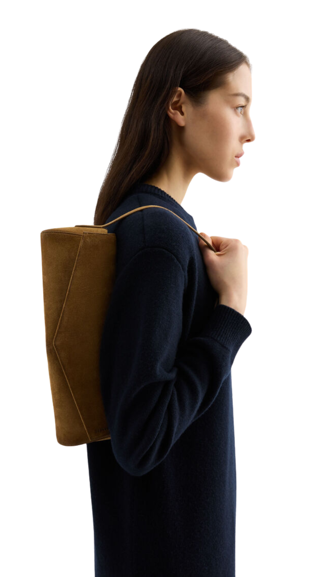 Kante Flap Shoulder in walnut Suede Shoulder Bag