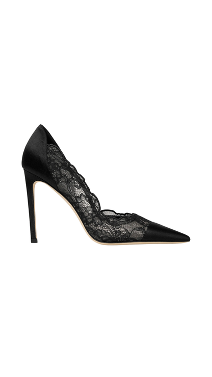 Brigitte 100 in Black Jimmy Choo Lace and Satin Pumps