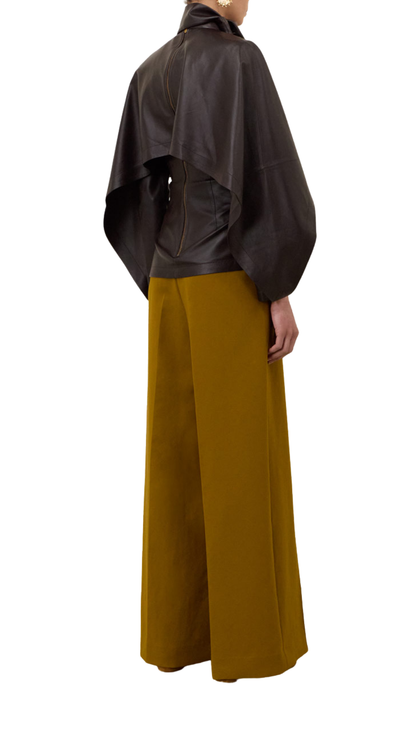 Valiant Draped Leather Top in Chocolate