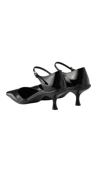 Brushed Leather D'Orsay Pumps in Black