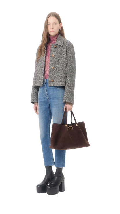 Large Shopping Bag in Ebony Soft Suede