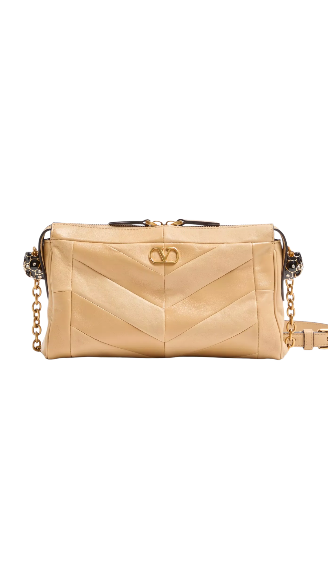 Panthea Small Shoulder Bag In Gold Beige Nappa Leather With A Chevron Pattern