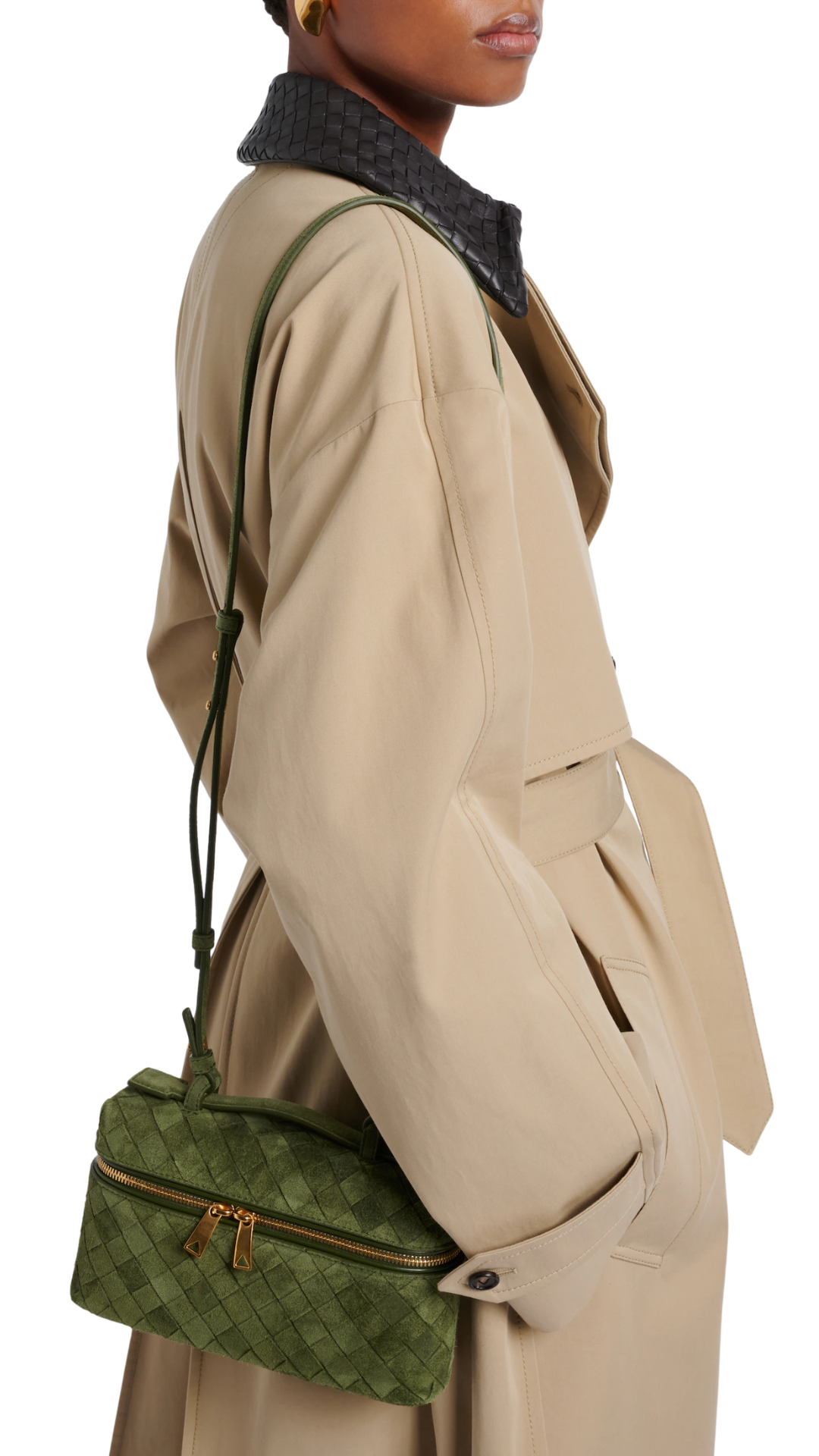 Bang Bang Intrecciato Suede Vanity Bag in Green