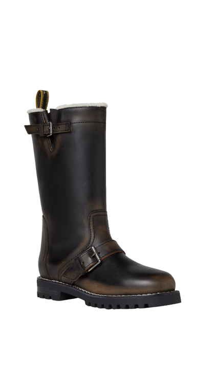 Commando in Dark Brown Leather and White Shearling Boots