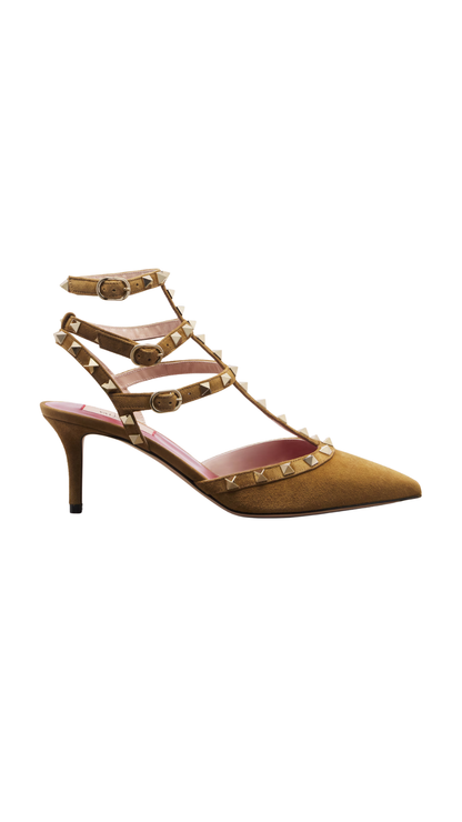 Rockstud Suede Pumps in Havana Beige